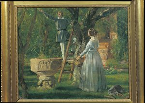 Tuin in Ringsted met een oude doopvont, 1850 door Jorgan Roed